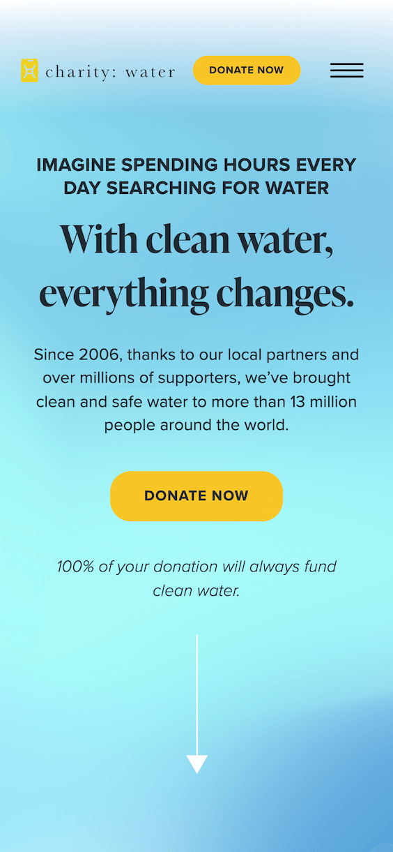 mobile screenshot of Charity: Water Redesign