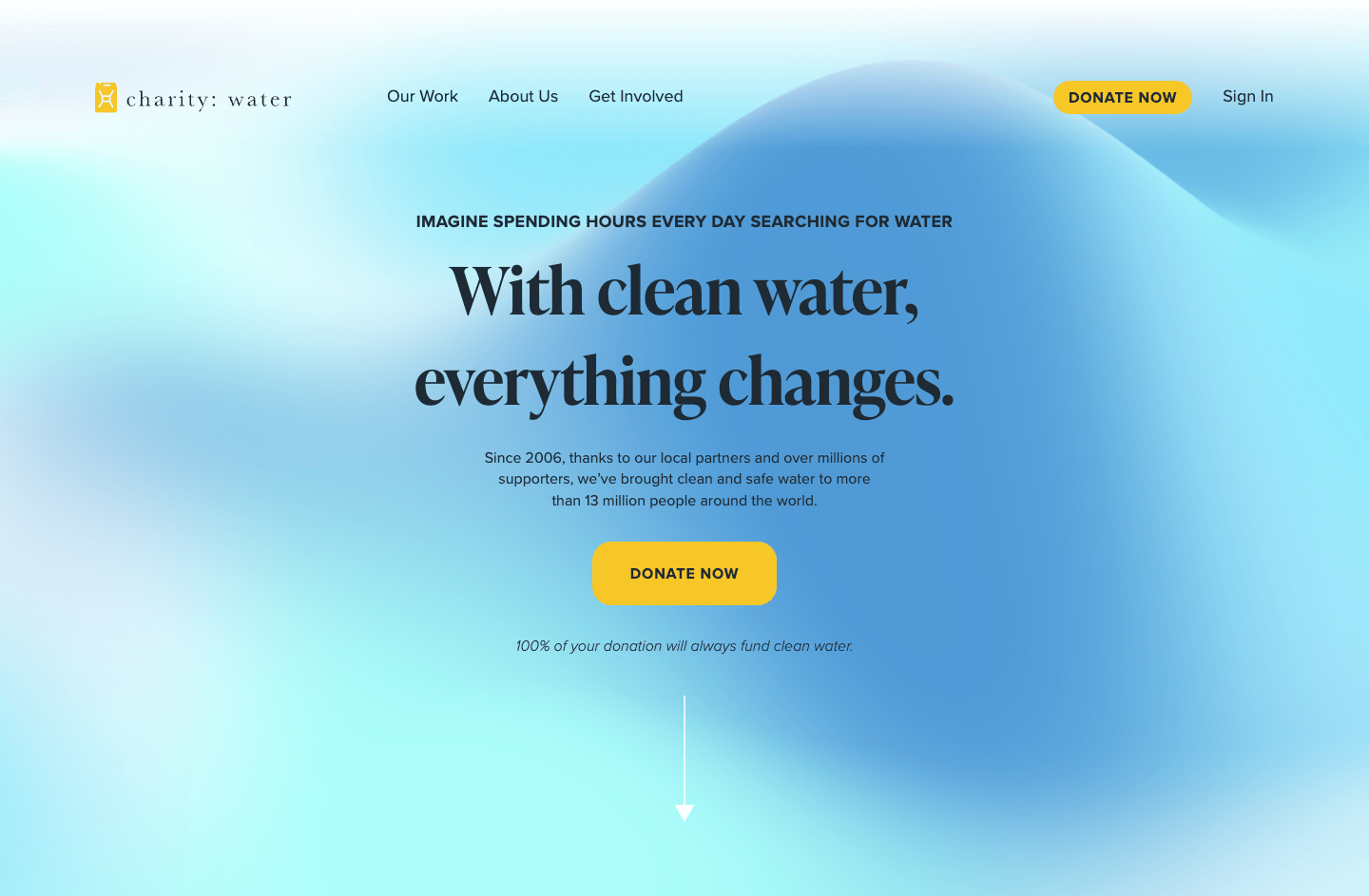 desktop screenshot of Charity: Water Redesign