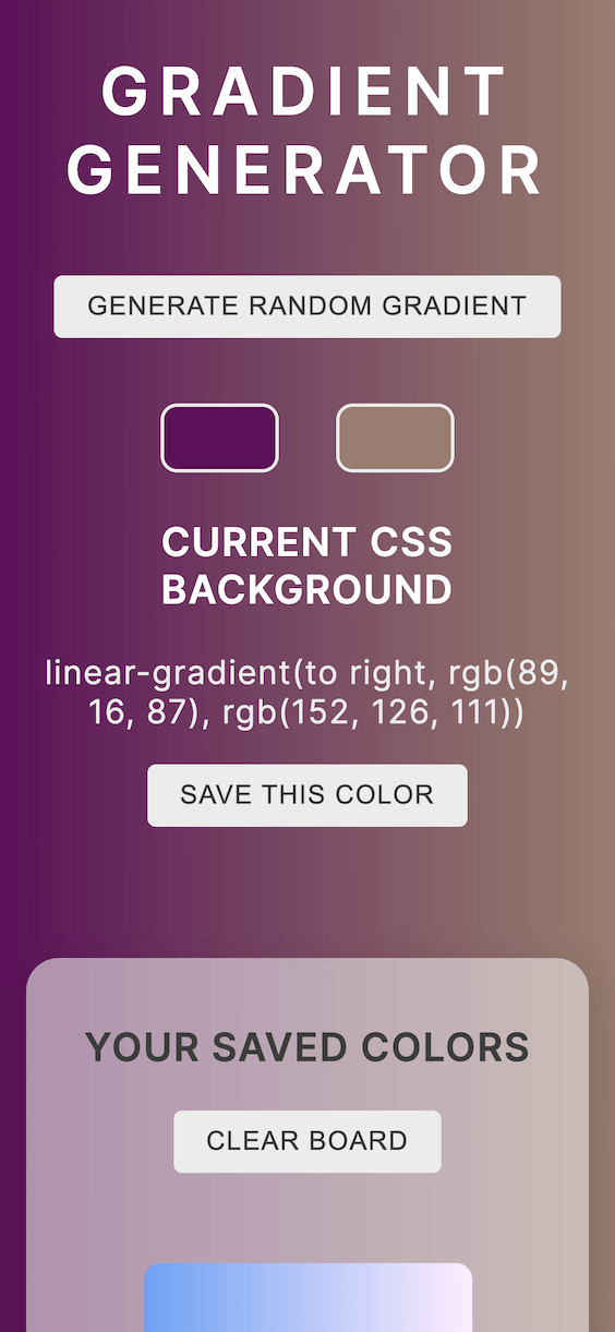 mobile screenshot of CSS Gradient Generator